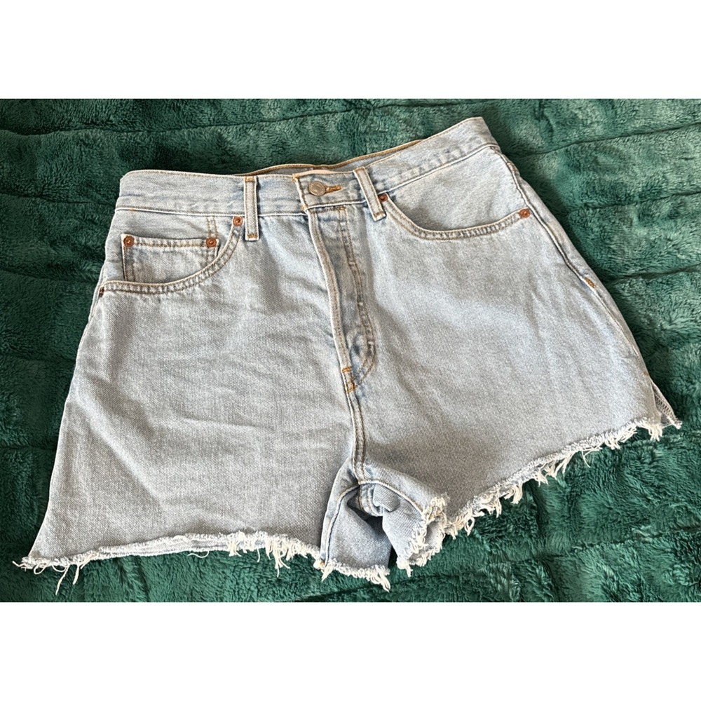 New Re/Done Women Size 28 Airy Indigo Raw Hem High Rise Button Fly Jean Shorts